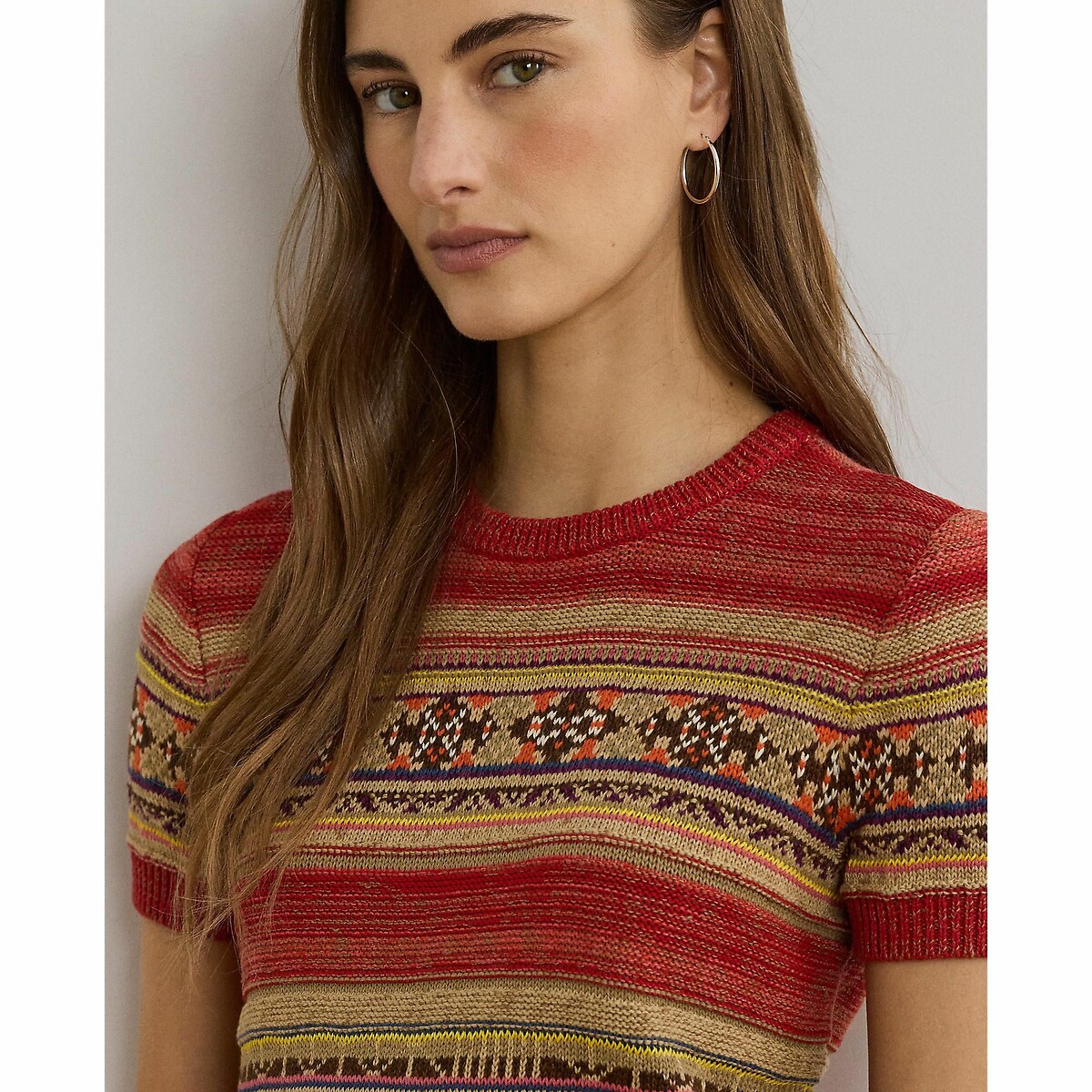LAUREN RALPH LAUREN<br>Suéter listrado de gola redonda e mangas curtas, EYELAH