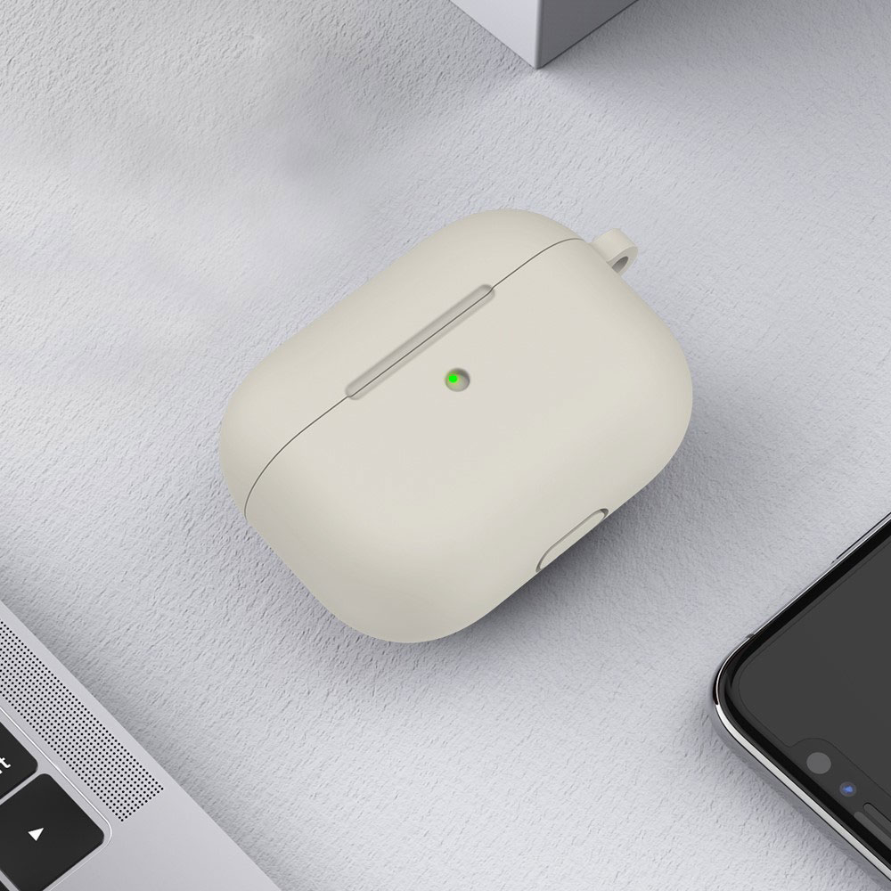 AirPods (3. Generation) Silikon Schutzhülle Abdeckung mit Karabinerhaken - Beige