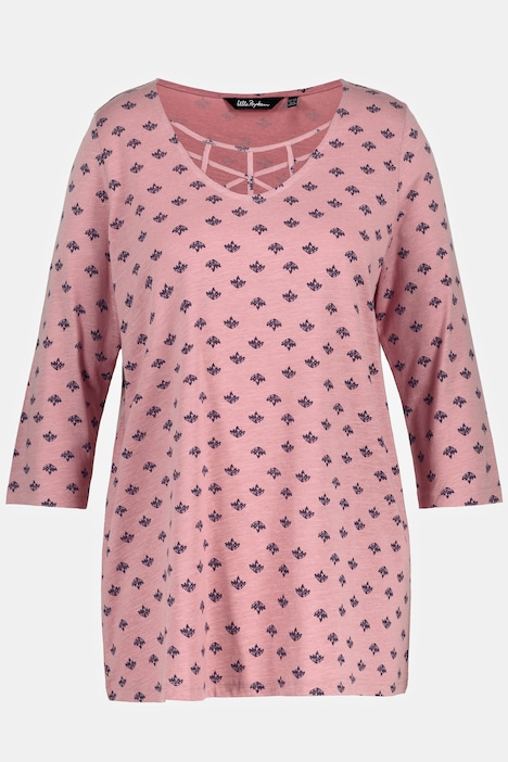 T-Shirt, Zierbänder, A-Linie, V-Ausschnitt, 3/4-Arm
