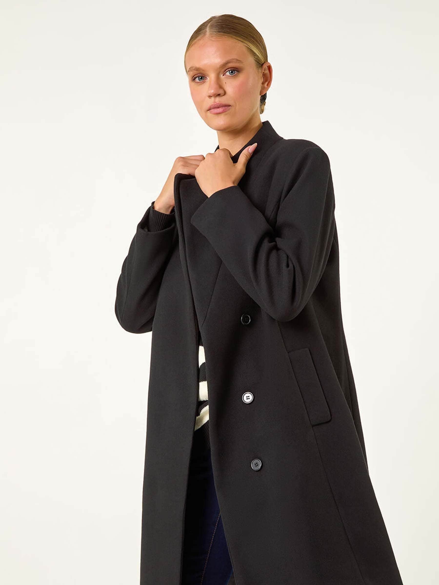 Zwart - Roman Tailored Jas met Opstaande kraag