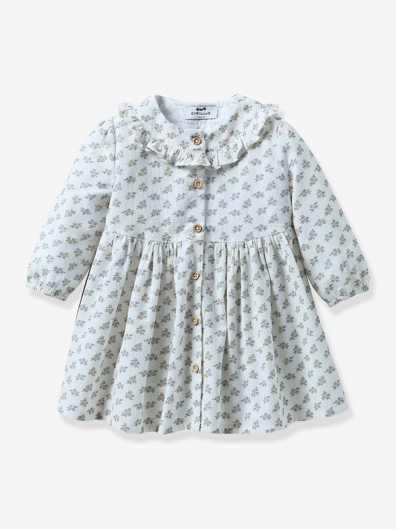 Vestido de veludo cotelê estampado para bebê