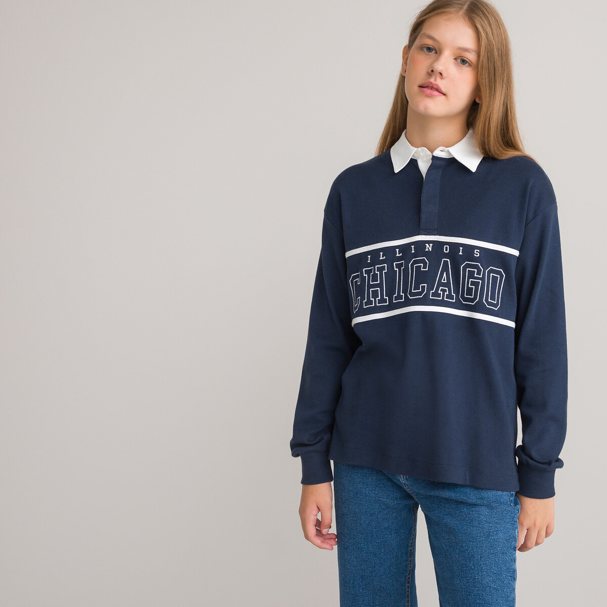 COLEÇÕES LA REDOUTE<br>Polo oversized de mangas compridas, unissex