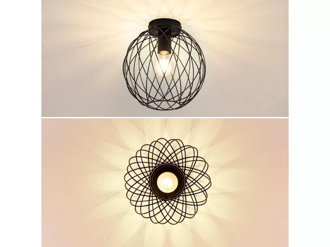 NETTLIFE Plafonnier plafonnier vintage noir industriel - lampe de couloir E27 1 ampoule rétro cage métal