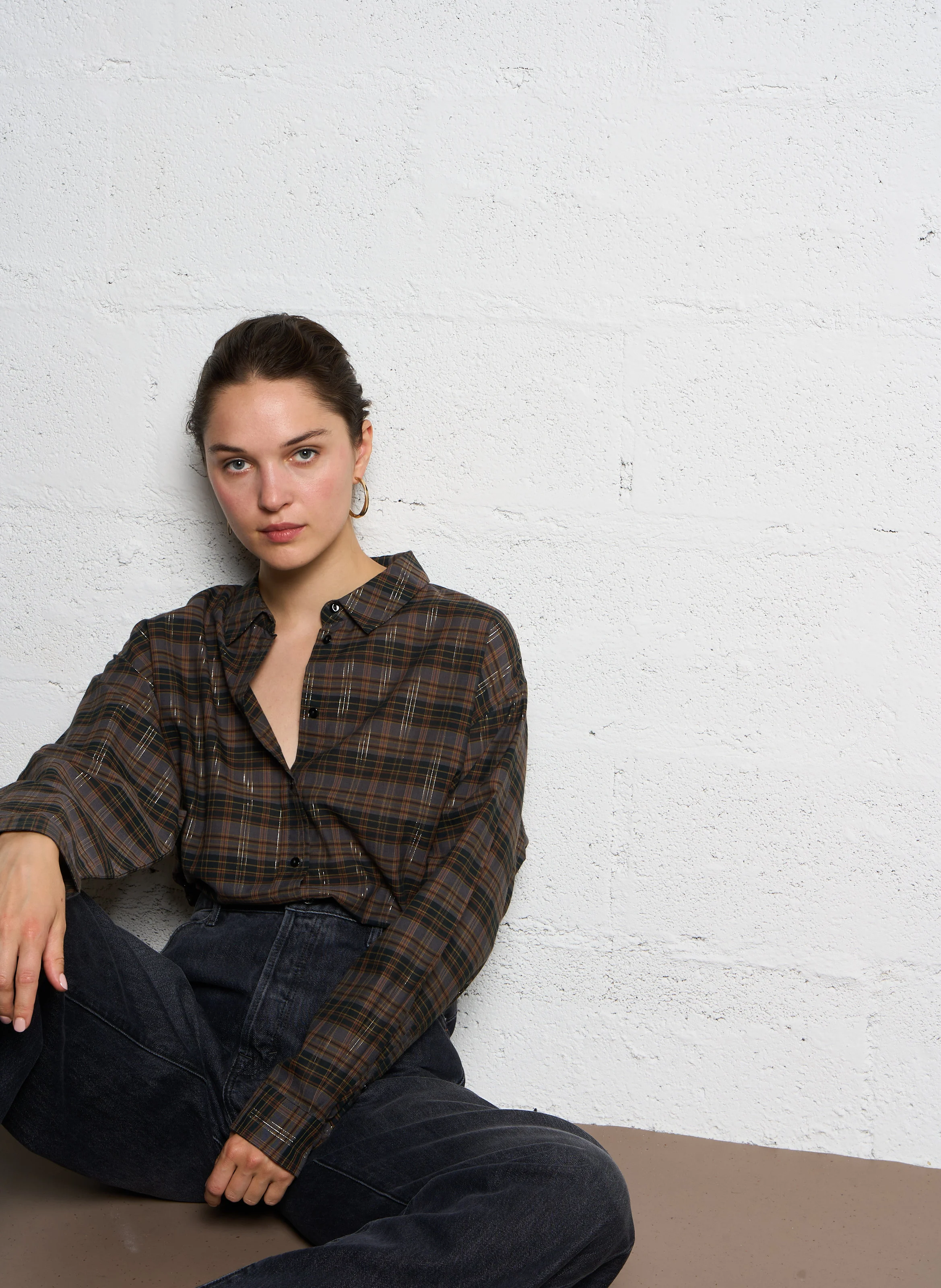 VOLEA - Chemise col classique en coton mélangé | Marron