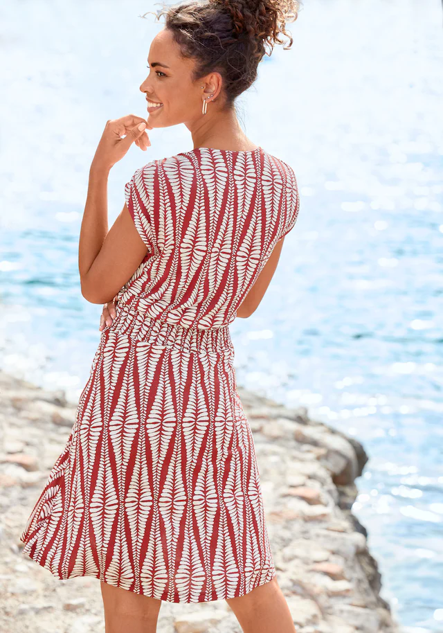 LASCANA Jerseykleid mit breitem Smokbund, kurzes Sommerkleid mit Alloverprint