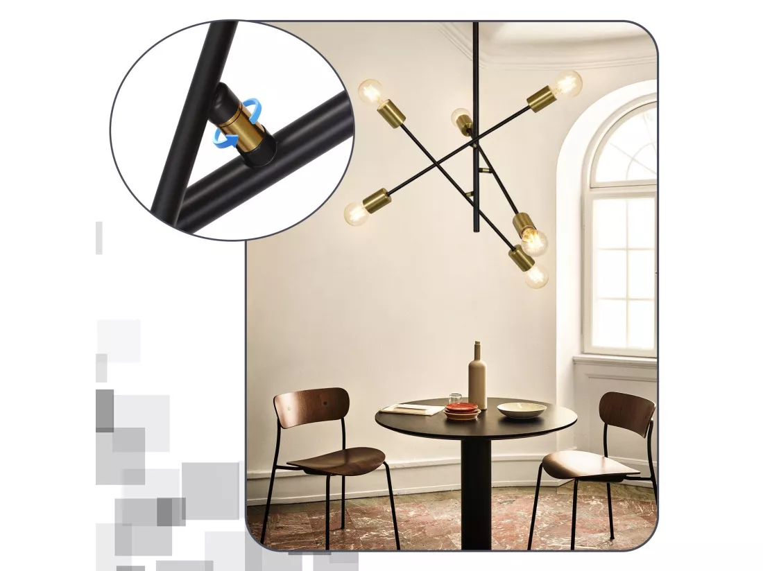 NETTLIFE Lustre De Plafond Pour Salon Suspension Vintage Avec 6 Lampes E27 Noires Style Industriel