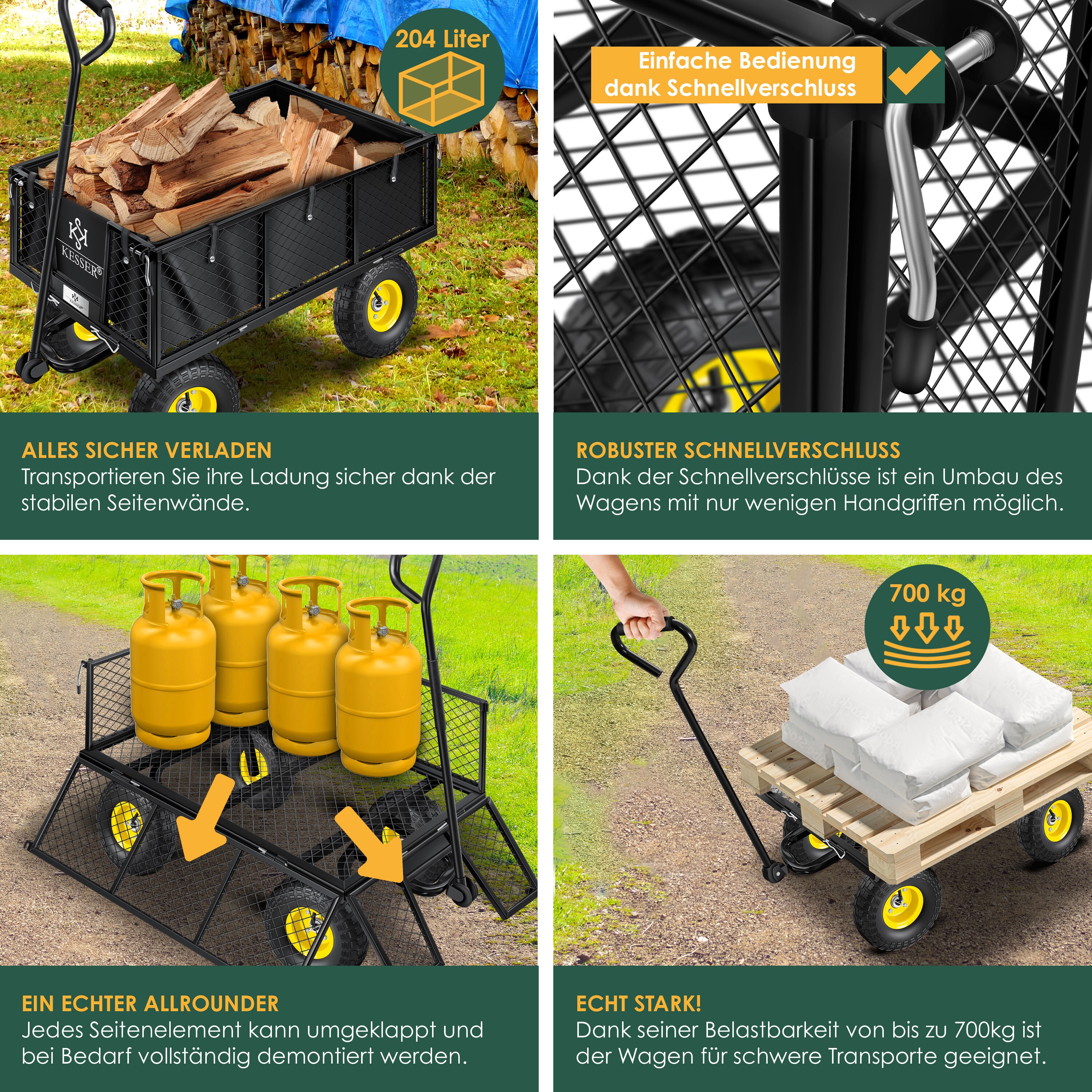 KESSER® Gartenwagen Bollerwagen Transportwagen 700kg belastbar Gartenkarre, inkl. herausnehmbare Plane, Luftreifen Gerätewagen Handwagen vielseitig einsetzbar inkl. Handschuhe + Ablage