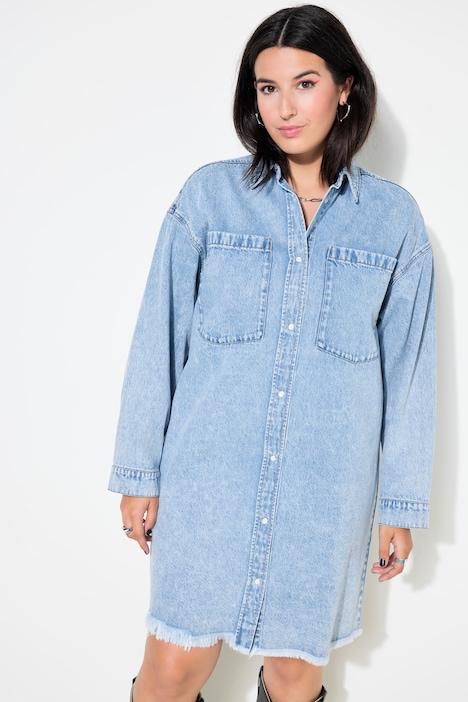 Jeanskleid, oversized, Fransensaum