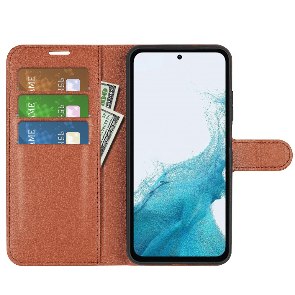 Samsung Galaxy A54 5G Leder Tasche Flip Cover Litchi Look - Braun