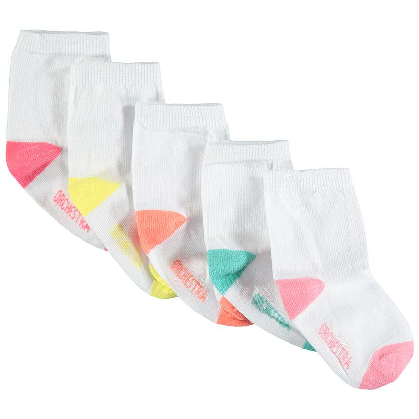 Lot de 5 paires de chaussettes à bout et talon contratés - Blanc