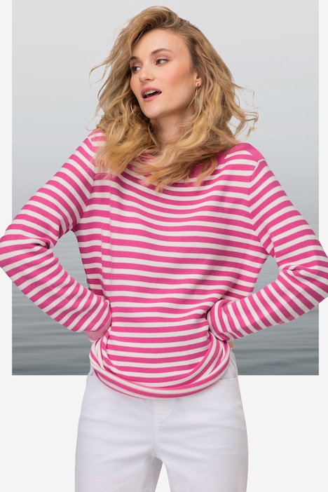 Pullover, Feinstrick, Ringel, U-Boot-Ausschnitt, Langarm