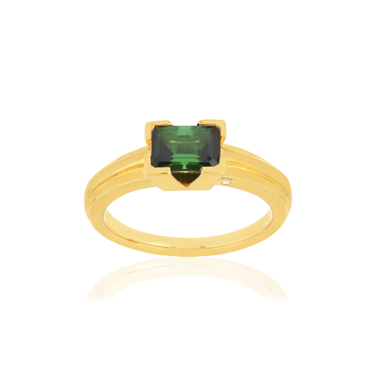 Bague VAN BRILL or jaune 750, tourmaline verte, diamant.
