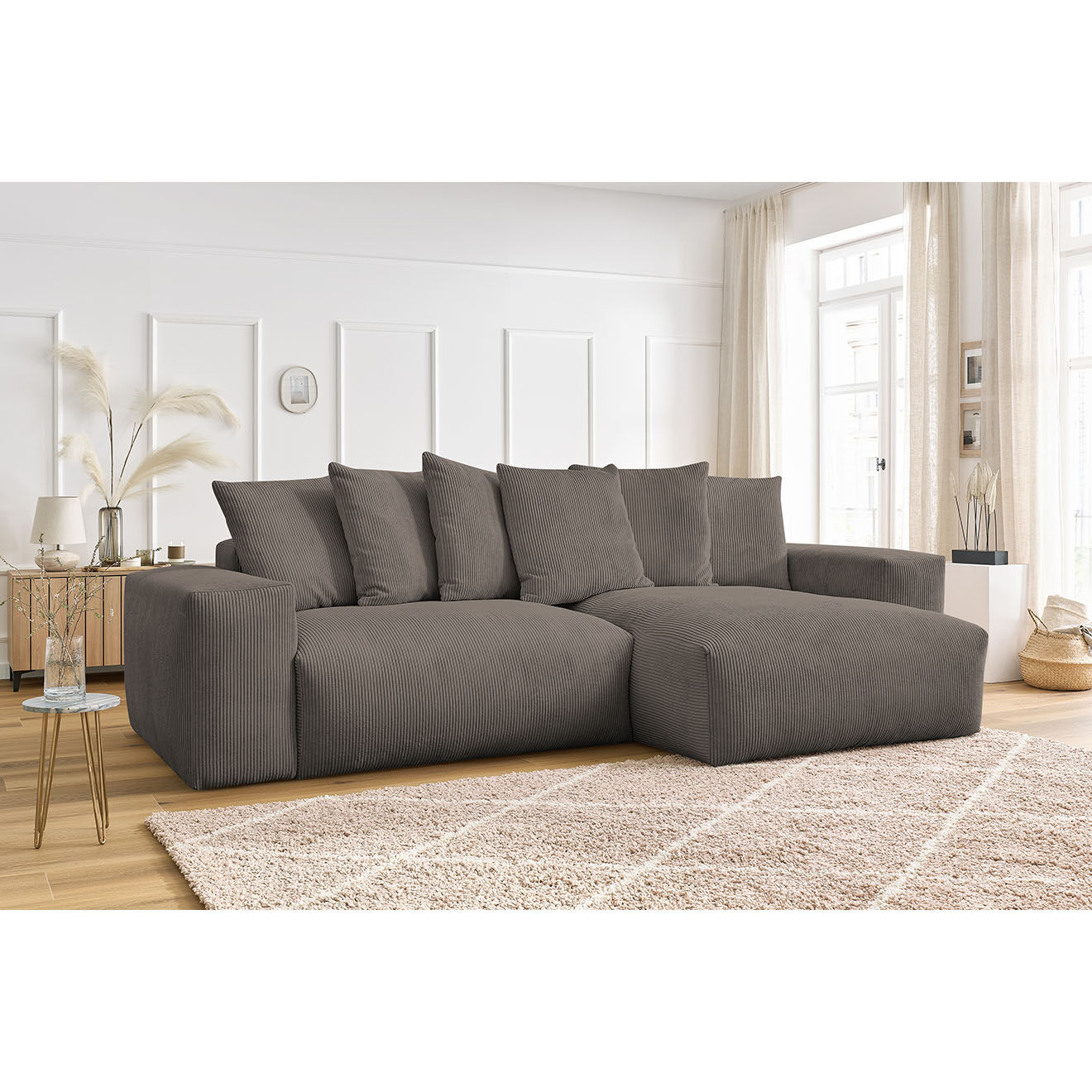 Bobochic Canapé d'angle réversible ultra moelleux voltaire velours côtelé taupe - 310x174x75 cm