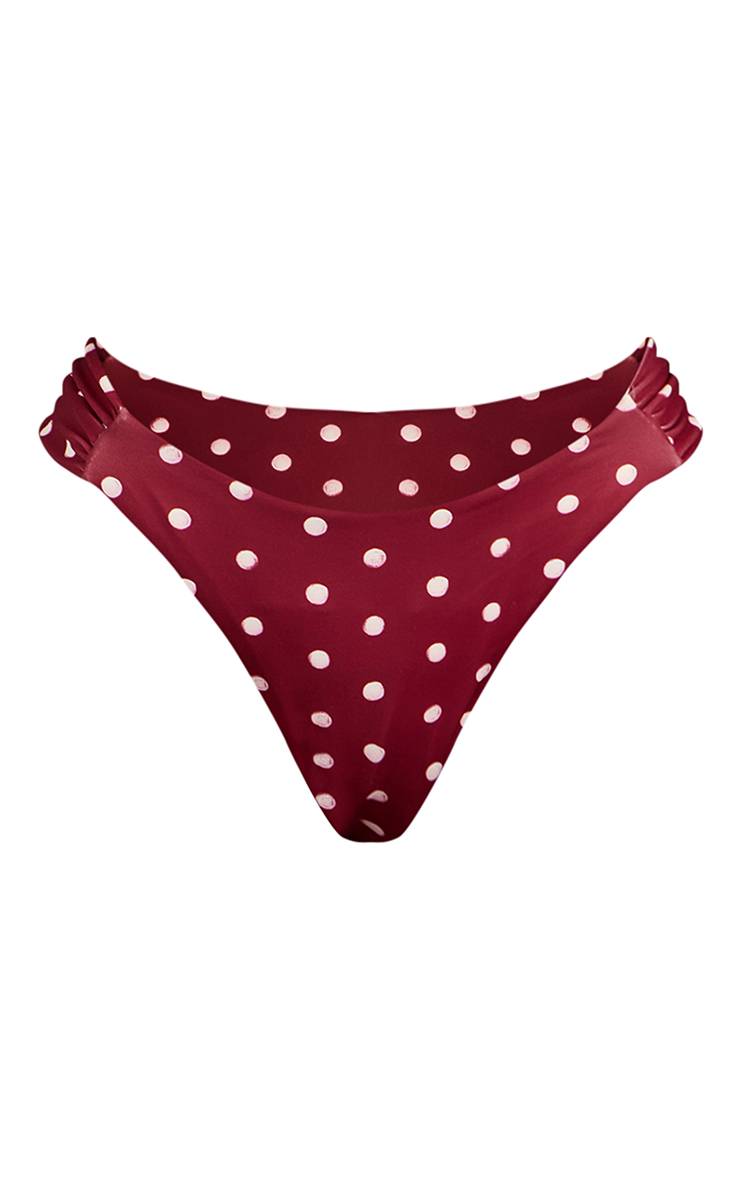 Rouge Bas De Bikini Tanga À Bretelles Épaisses À Pois Profonds