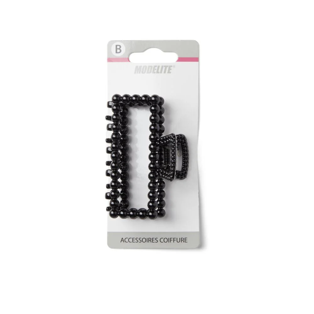 Pince cheveux crabe noir brillant rectangulaire L8cm