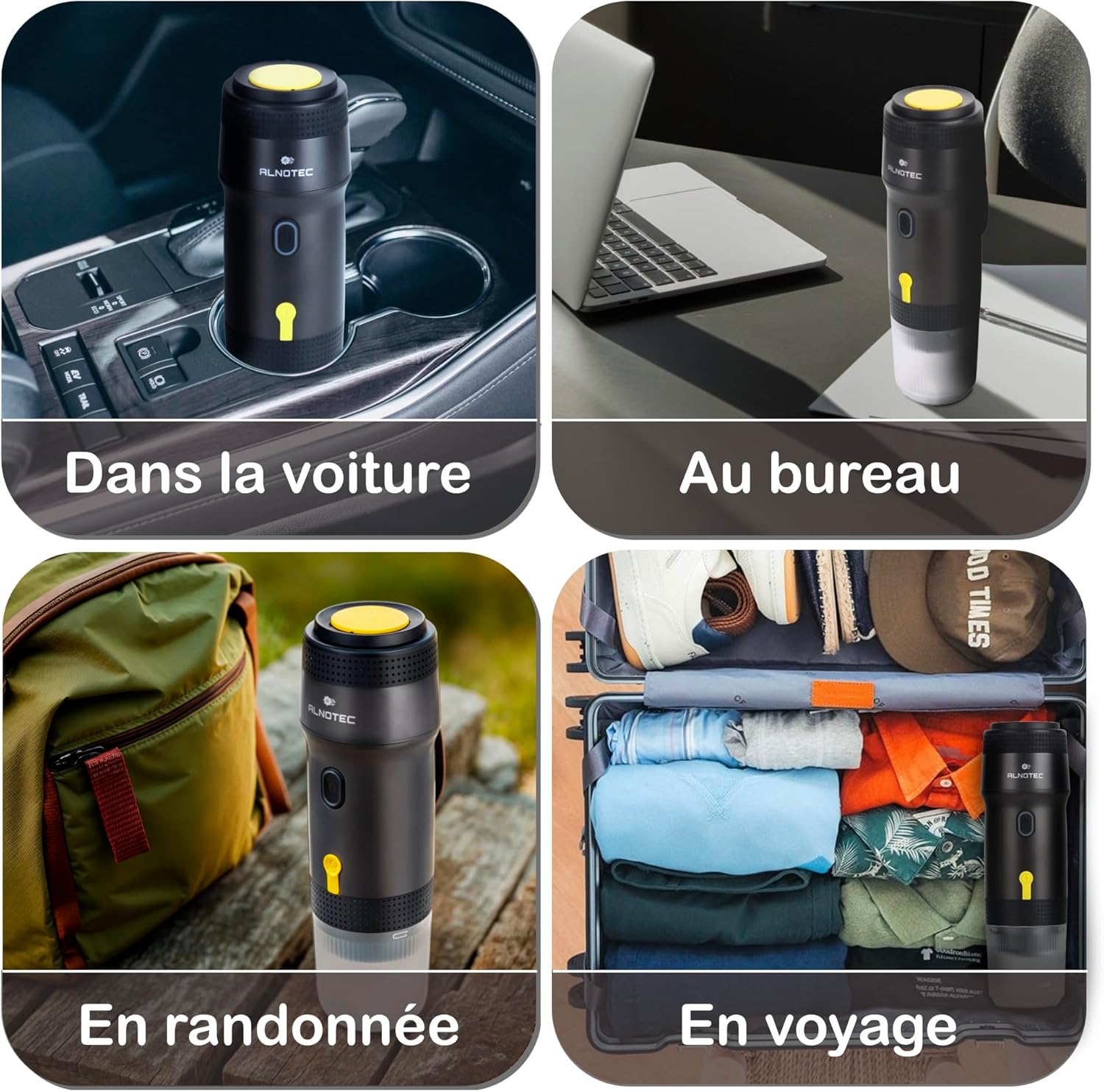 ALNOTEC-Machine à Café Portable-Machine à expresso portable-électrique-Auto Chauffante-Compatible Capsules NES DG & Café Moulu-Chargeurs 220V,USB et Voiture-Brassage Froid/Chaud-cafetière rechargeable