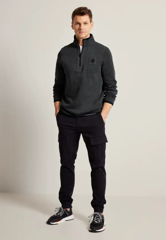Sweatshirt mit Troyerkragen - storm grey melange