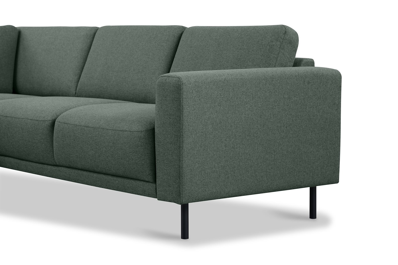 Portland hjørnesofa 2-seter med åpen ende venstre. Tekstil Herby 10 Green med sorte ben