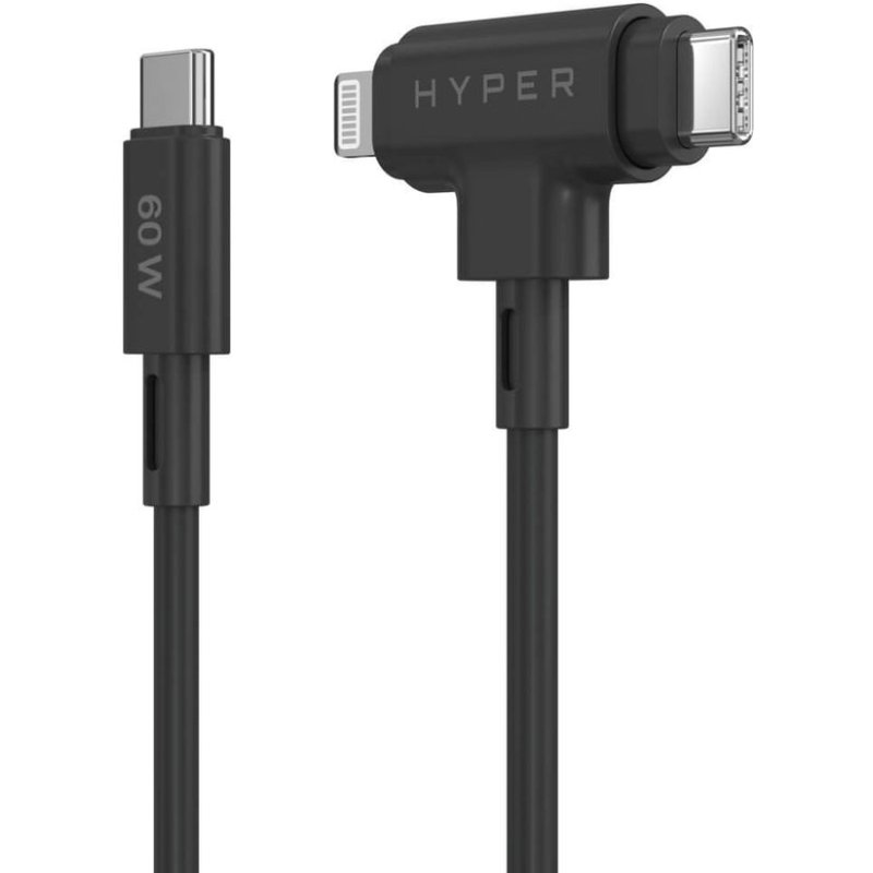 HYPER HyperJuice câble USB USB 2.0 1,5 m USB C USB C/Lightning 60 W Noir