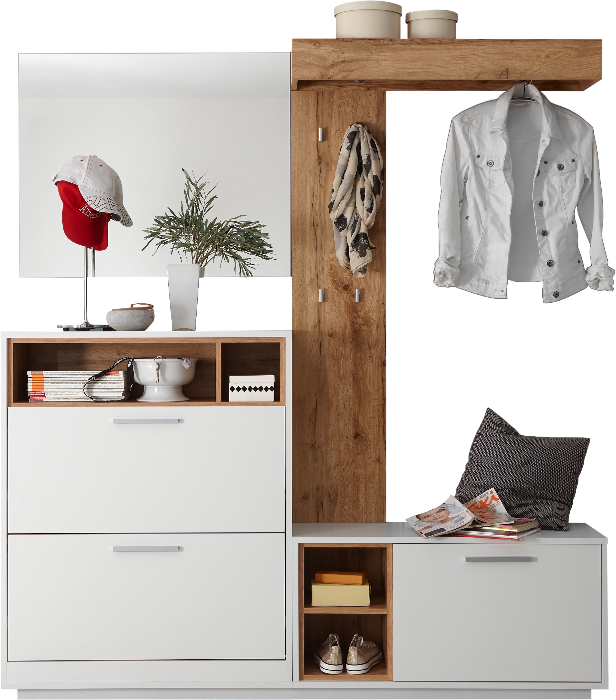 HBZ Kompaktgarderobe »Milano mit Spiegel, BxHxT 177x195x32 cm« 1 Stk. tlg. Mit Schuhkommode, Paneel, Bank und Spiegel