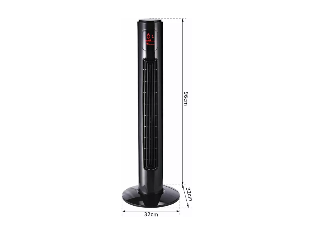 Ventilateur colonne tour oscillant silencieux 45 W avec télécommande écran affichage minuterie 3 modes 3 vitesses 32L x 32l x 96H cm noir