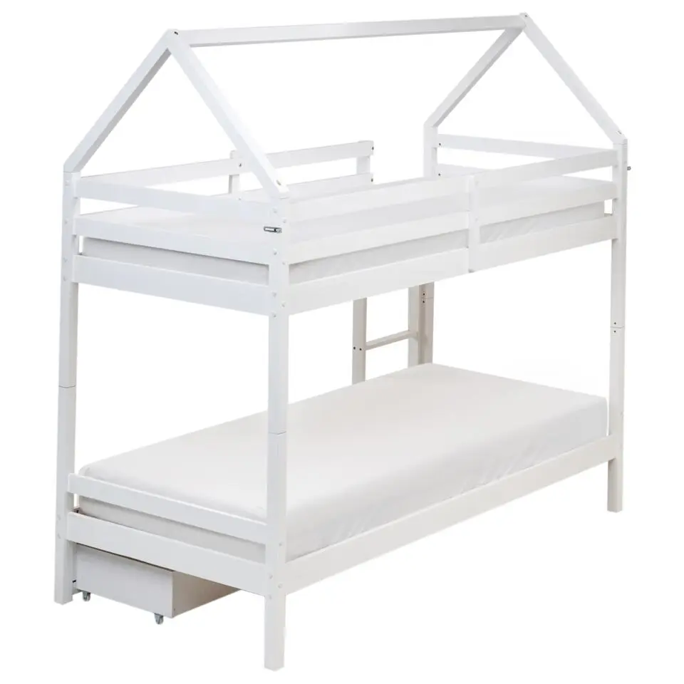 TERNAS - Hoogslaper met opberglades - Wit - 90 x 200 cm - Dennenhout
