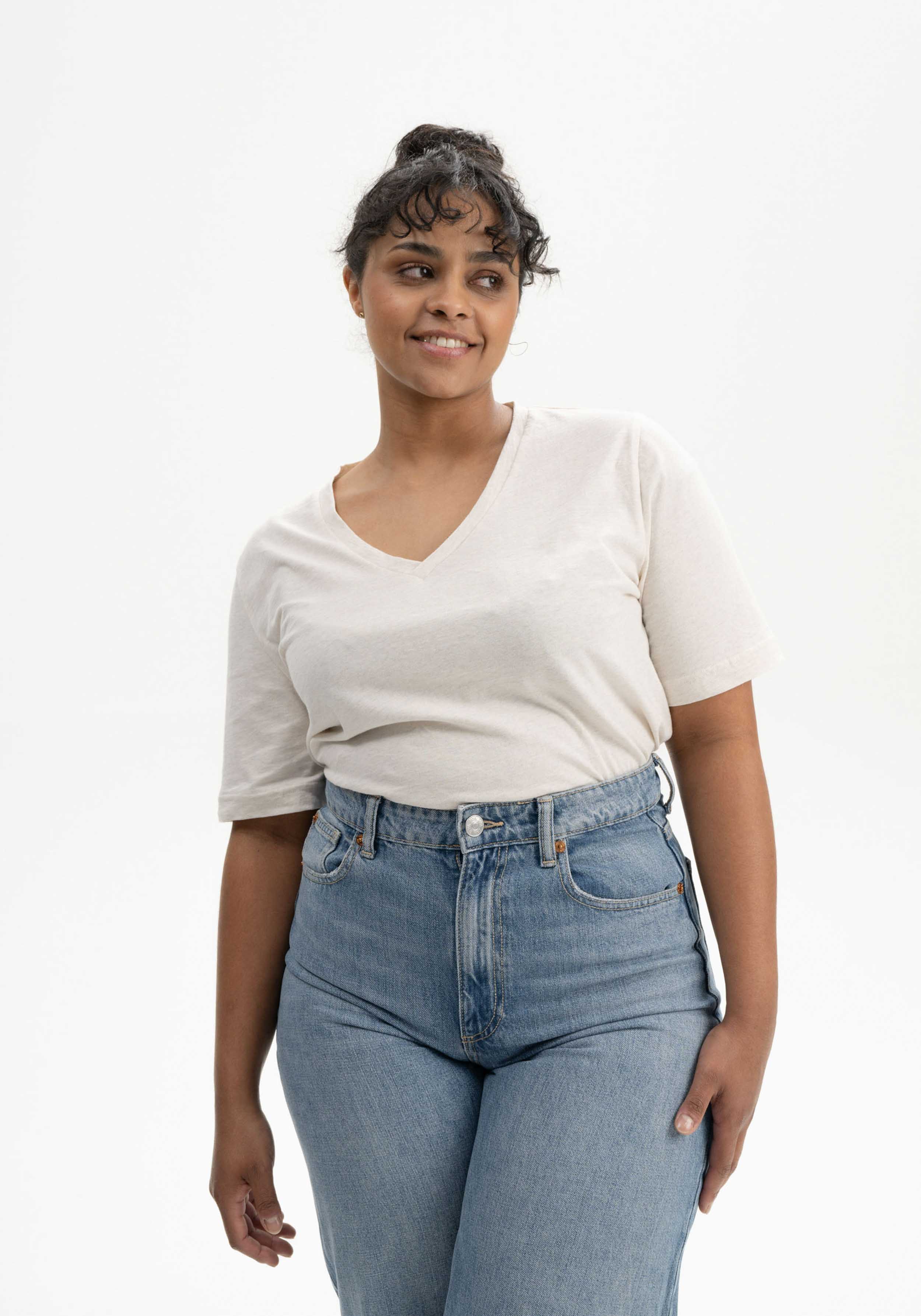 Mela T-Shirt Ankita V-Neck Cream Melange