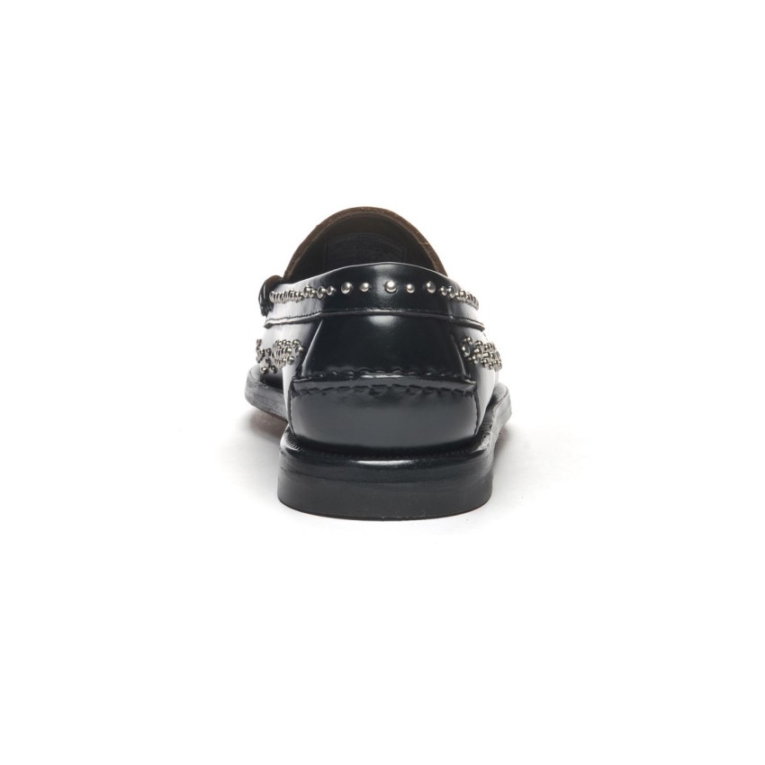 DAN STUDS Black WHITE MOCASSIN-Mocassin pour femme en cuir clouté