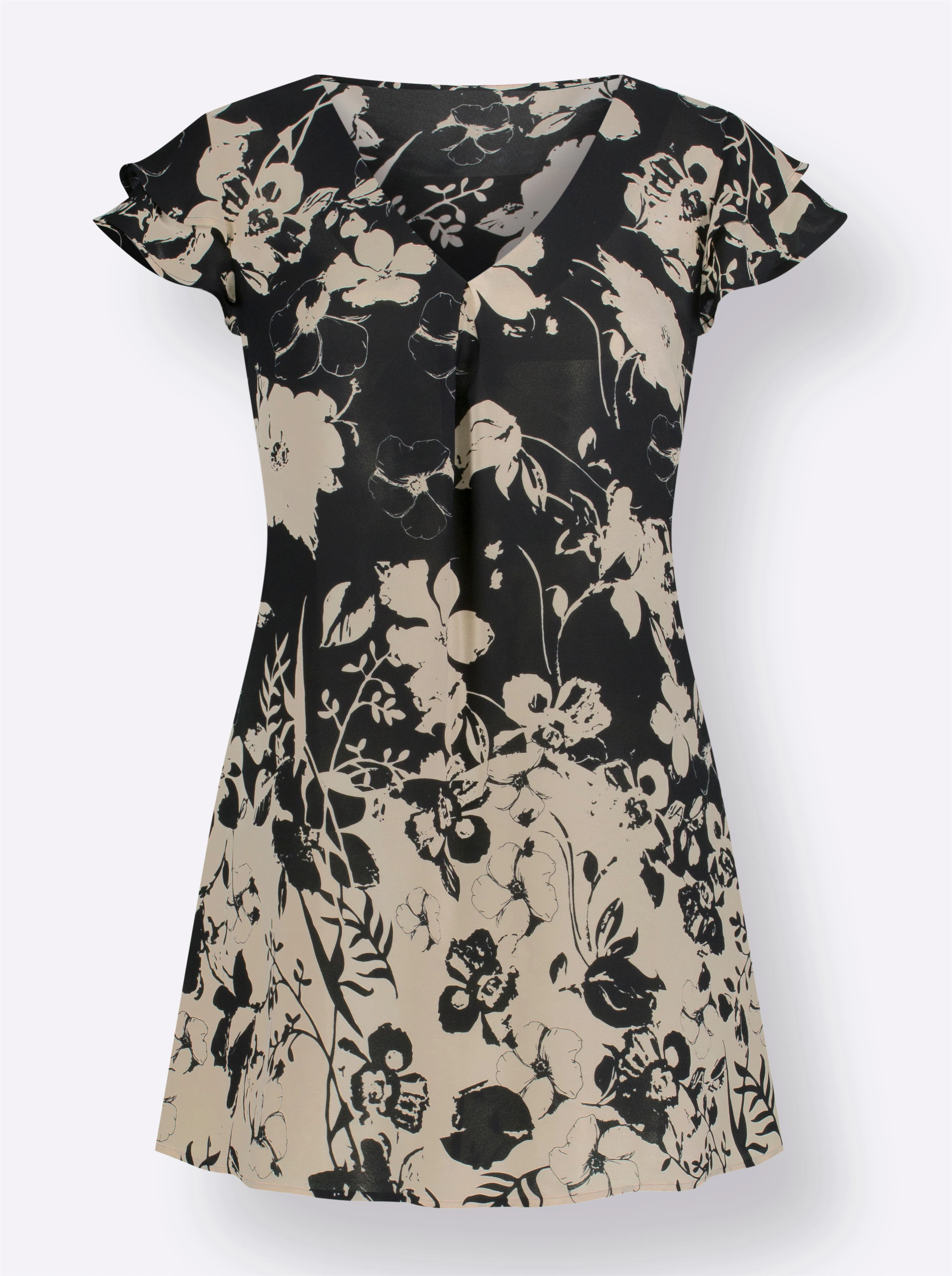 Druckbluse in schwarz-beige-bedruckt