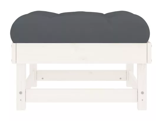 Repose-pied de jardin avec coussin blanc bois de pin massif