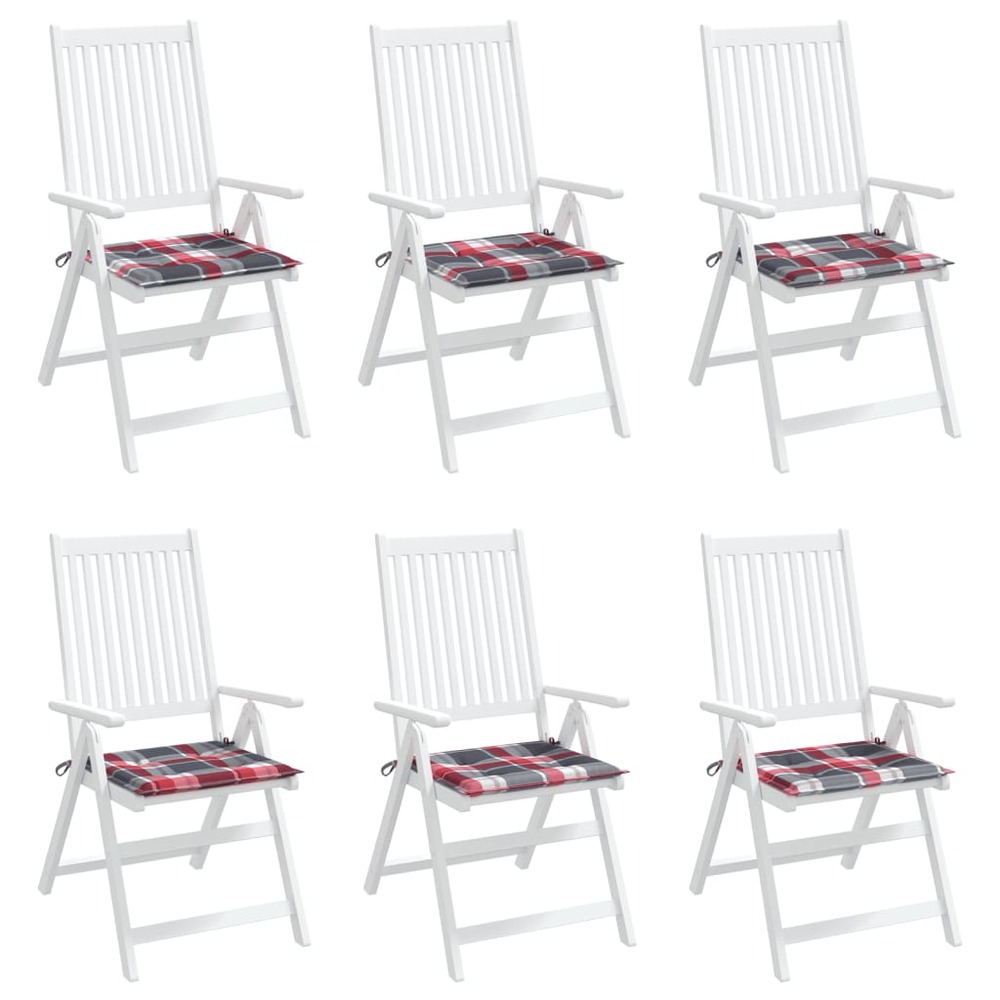 Coussins de chaise de jardin 6 pcs carreaux rouges 40x40x3 cm