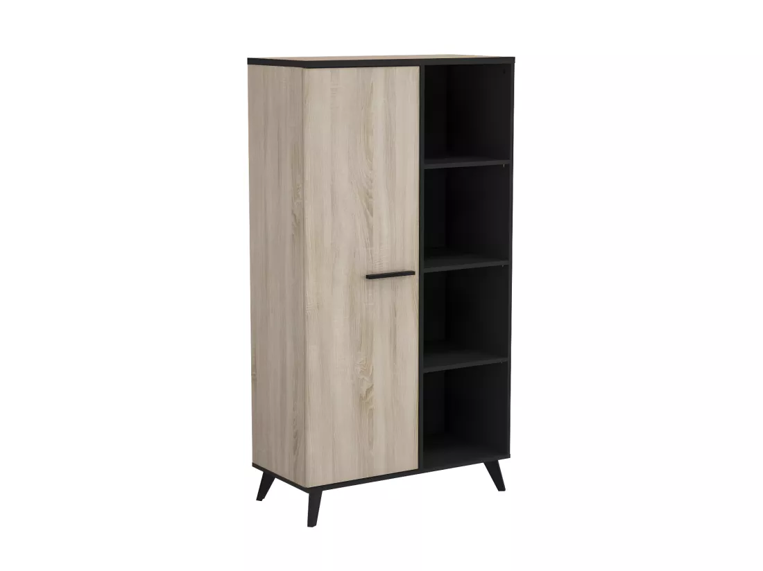 Vaisselier 1 porte 4 niches Chêne/Noir - AVIGNON - L 83 x l 39 x H 154 cm
