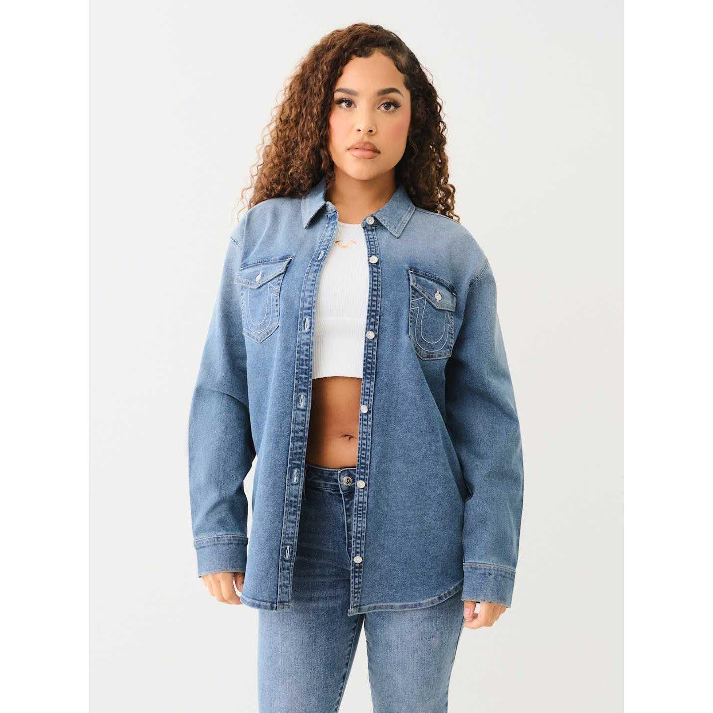 True Religion TR Long Sleeve Denim Shirt Womens