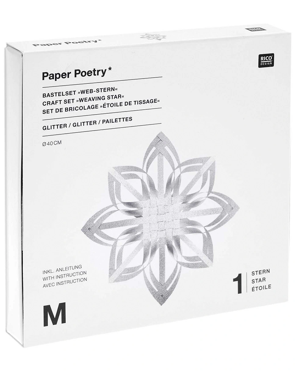 Papierbastelset WEBSTERN GLITTER M (40cm) in silber