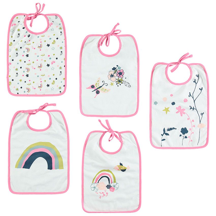 Lot de 5 bavoirs en jersey à print fantaisie - Ecru