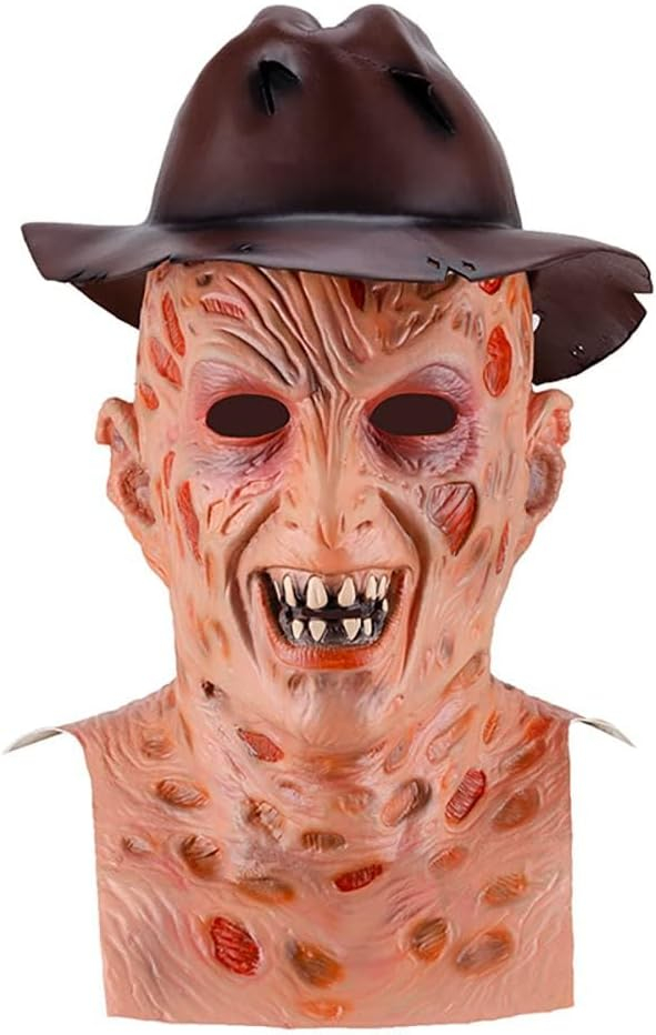 (3-tlg. Set) Fasnachts Erwachsenen Kostüm Nightmare Freddy Verkleidung für Motto Partys / Halloween inkl. Latex Maske / Hut / Handschuh - Braun