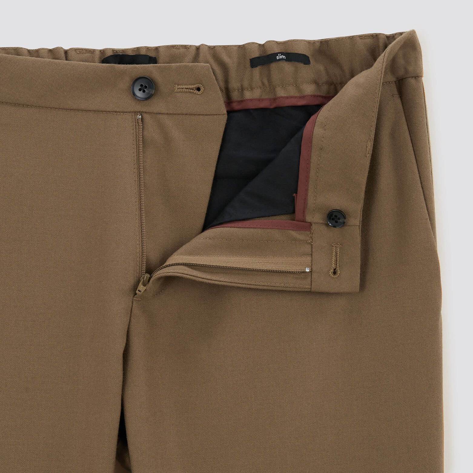 Pantalon chino slim effet flanelle Camel
