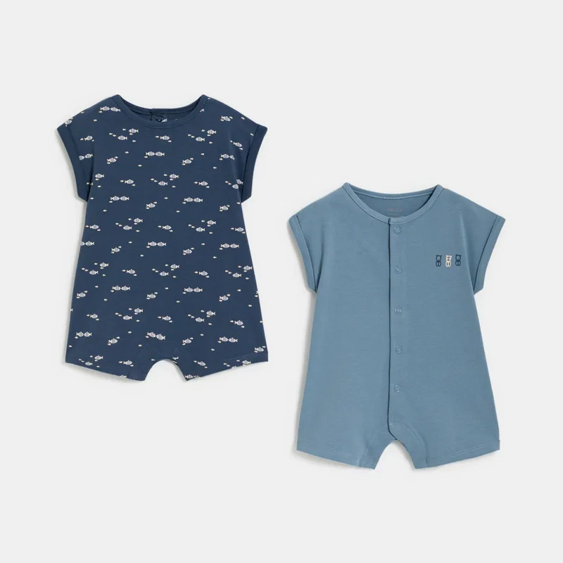 Combi courte coton bleu bébé garçon (lot de 2) Bleu