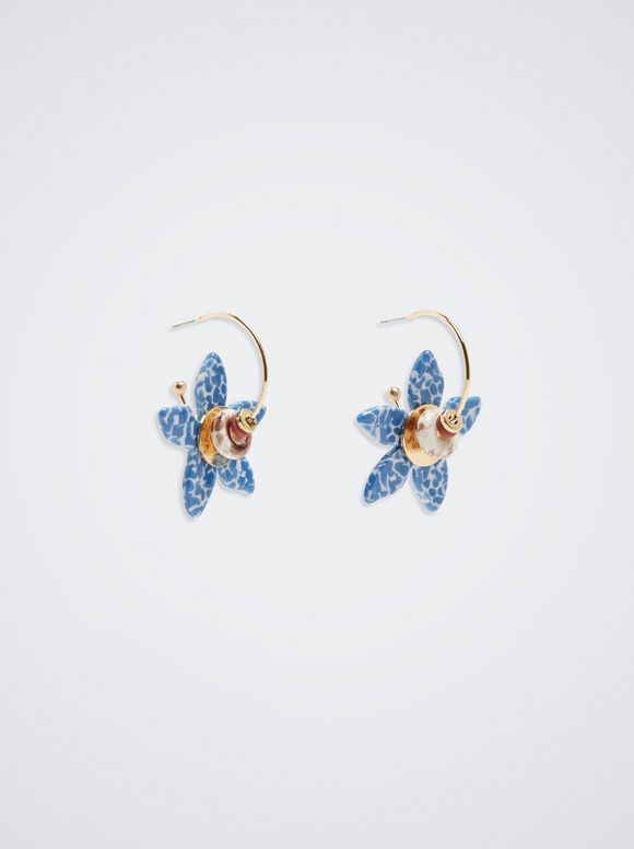 Aros Con Piedra Y Flor - Multicor