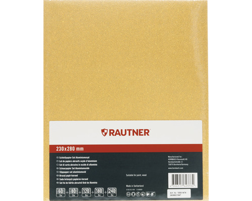RAUTNER Schuurblad voor handschuurmachines en excenterschuurmachines, 115x280mm, korrel 60 80 120 180 240, ongeperforeerd, 15 stuks