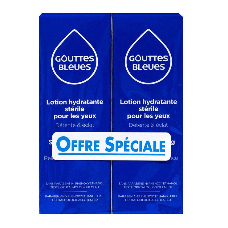 Gouttes bleues lotion hydratante stérile yeux 2x10ml