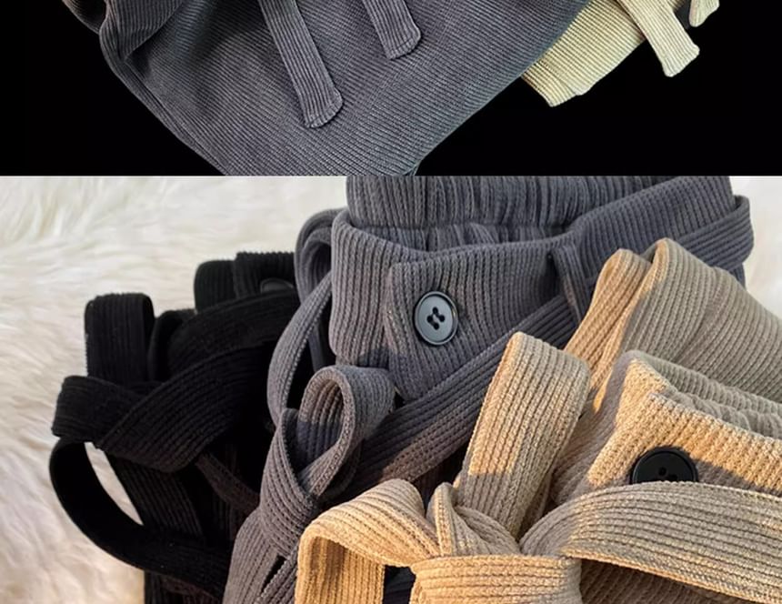emeisa - Elastische taille, fleecegevoerde corduroy broek met wijde pijpen