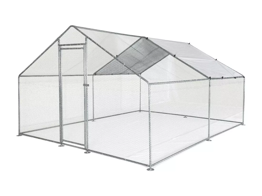 Enclos pour poulailler 12m² - Babette - Volière en acier galvanisé. toit imperméable et anti UV. porte avec loquet. enclos pour animaux 4x3m