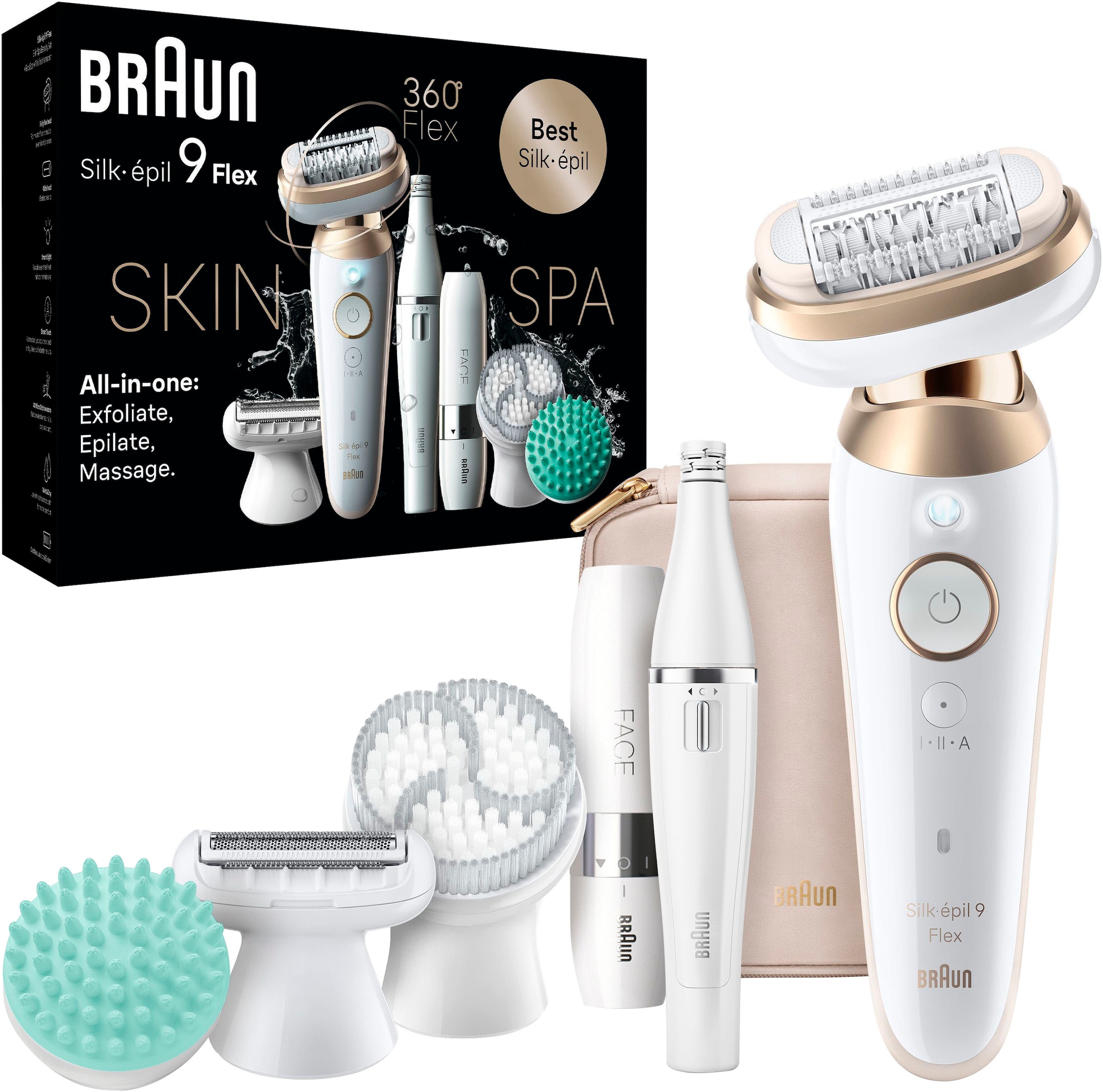 Braun Epilierer »Silk-épil Flex SkinSpa 9 9-681« All-In-One Set, FaceSpa-Epilierer & Mini-Rasierer für das Gesicht