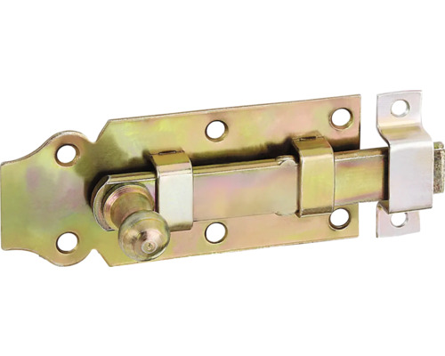 Deurgrendel met knop en lus, 100 x 44 mm, geel verzinkt