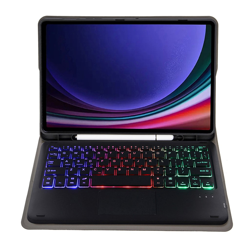 Samsung Galaxy Tab A9  Plus Leder Tasche mit abnehmbarer Bluetooth Tastatur Keyboard   S-Pen Halterung (QWERTY) - Schwarz