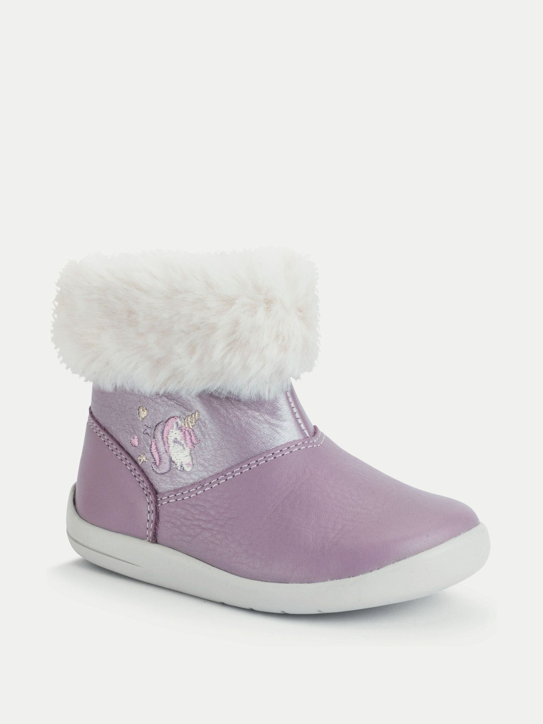 Start-Rite Girls Purple Flurry Unicorn Faux Cuffed Zipped Ankle Boots