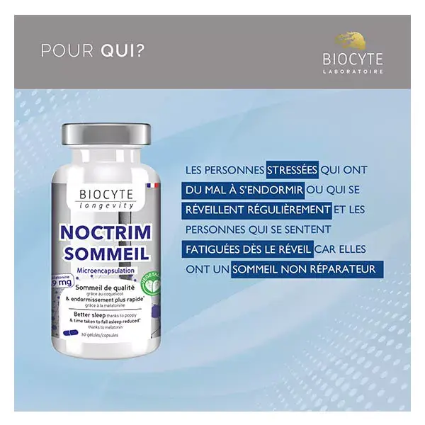 Biocyte Noctrim Sommeil Endormissement Mélatonine 1,9 mg Coquelicot 30 Gélules