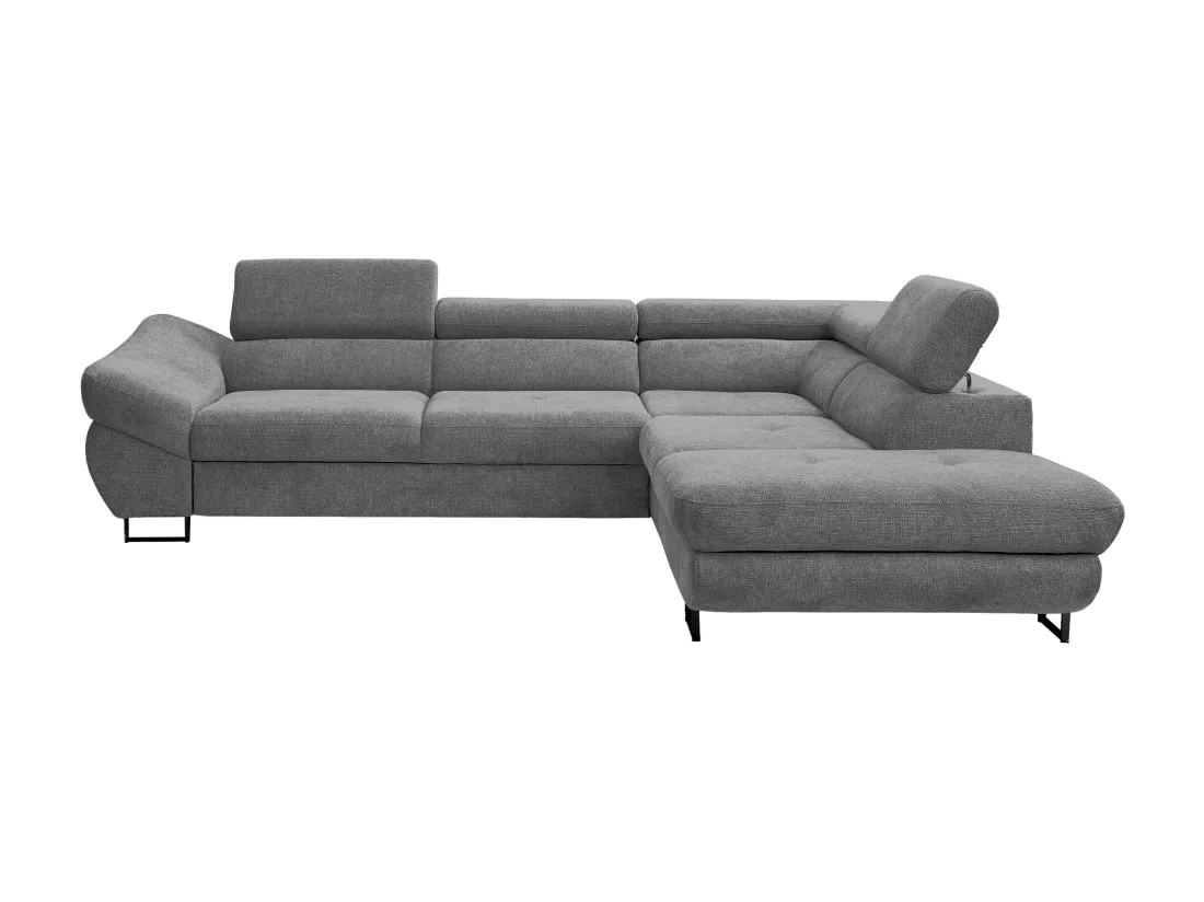 Canapé d'angle droit convertible en tissu texturé gris DALIAS