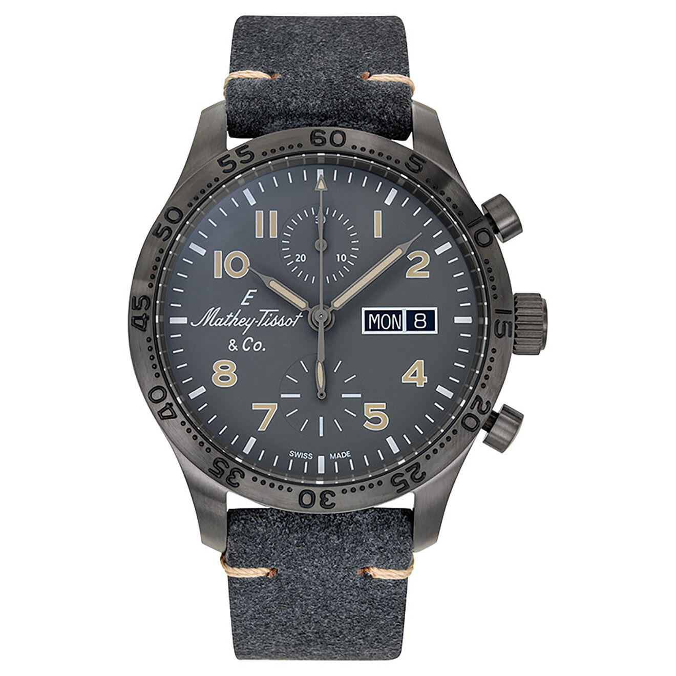 Mathey-Tissot Montre Homme Automatique en Cuir Type 21 Chrono Auto gris foncé